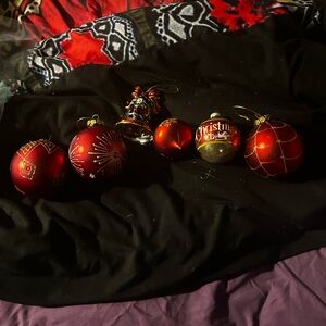 6vintage red Xmas ornaments